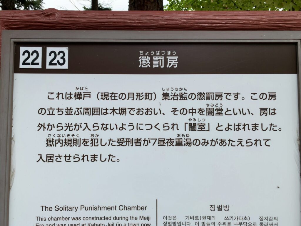 博物館網走監獄の懲罰房を説明したパネル