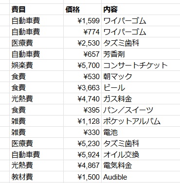 費目ありの家計簿