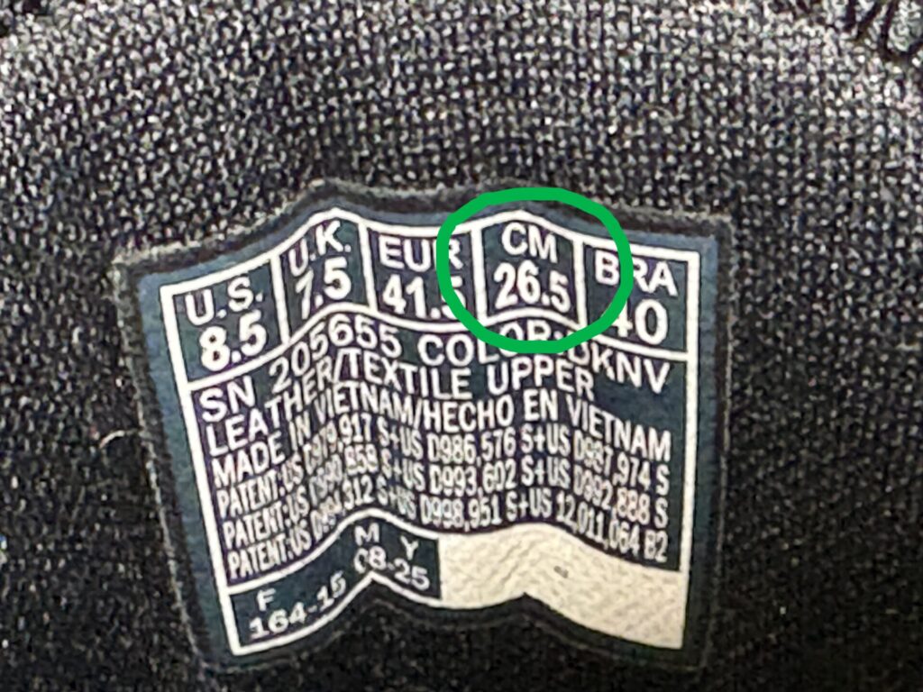 ガルザ-フェントンのサイズ表記タグ